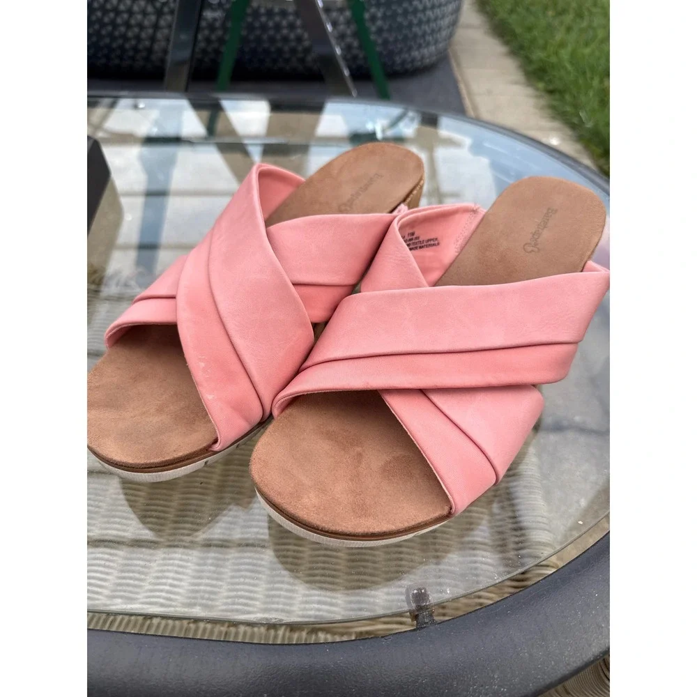 Baretraps Carmiela Pink Crisscross Wedge Slide Sandals Womens 11
